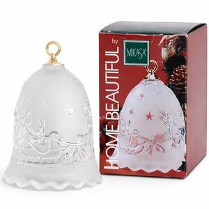 Vintage Mikasa Santa’s Flight Frosted Crystal Bell Ornament w/ Box